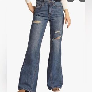 Rock &Roll distress flare comfort Palazzo high rise denim jeans.NWT